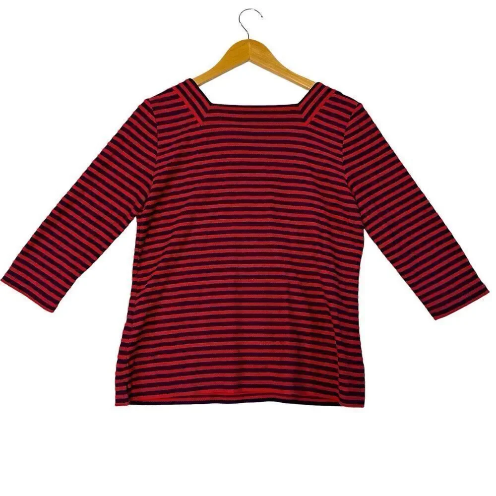 Talbots Women’s Square Neck Sz M Petite Top Navy Blue Red Nautical - Picture 2 of 5